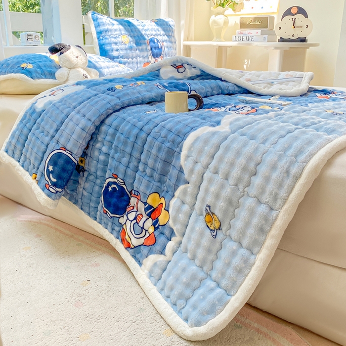 91家纺网 家纺一手货源 找家纺 优品惠 2025新款兔毛绒泡泡牛奶绒床垫子夹棉床褥床盖床单加厚保暖 宇航员