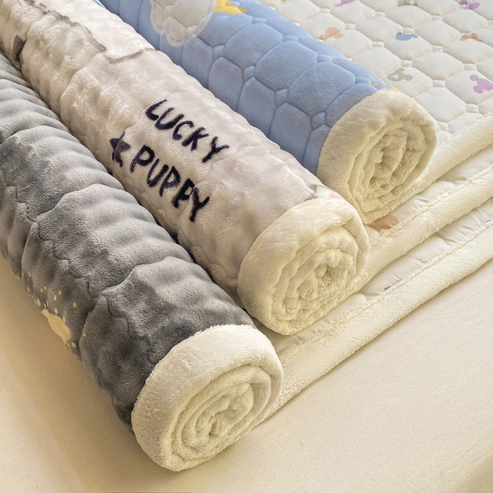 91家纺网 家纺一手货源 找家纺 优品惠 2025新款兔毛绒泡泡牛奶绒床垫子夹棉床褥床盖床单加厚保暖 组合图