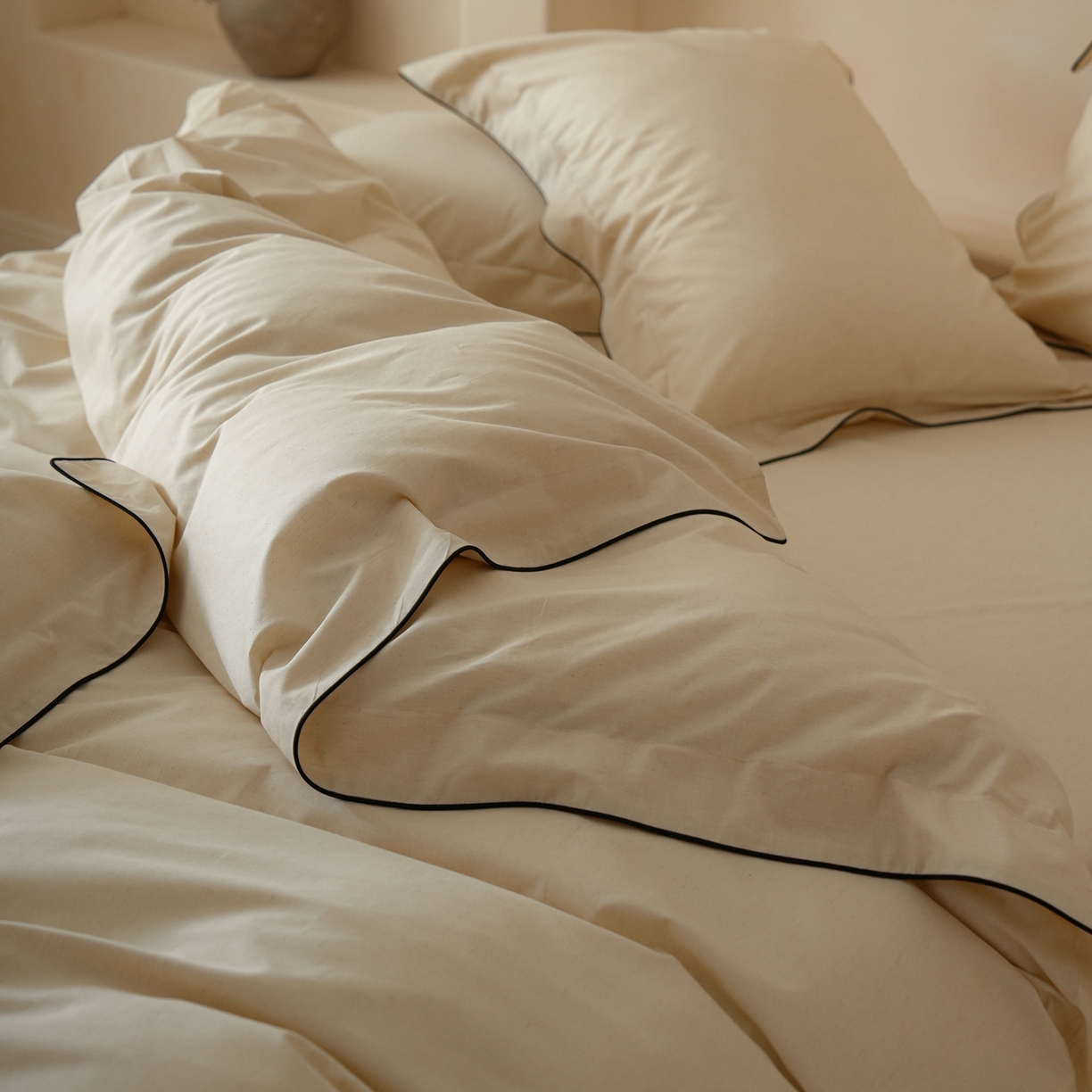 91家纺网 家纺一手货源 找家纺 简纯主义 2025新款棉麻素织雅韵系列四件套 松雾白