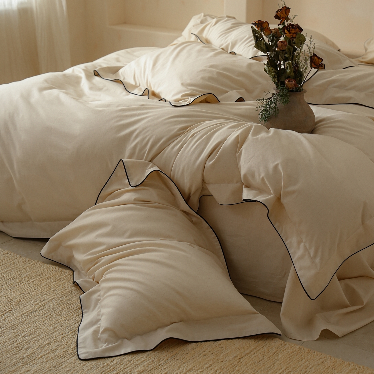 91家纺网 家纺一手货源 找家纺 简纯主义 2025新款棉麻素织雅韵系列四件套 松雾白