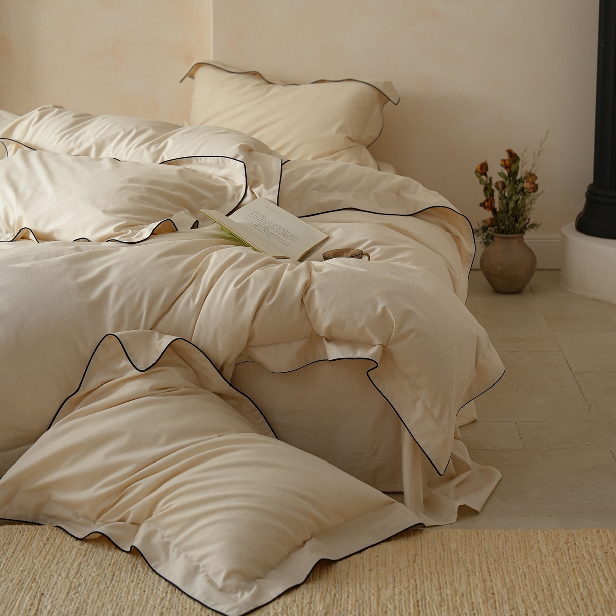 91家纺网 家纺一手货源 找家纺 简纯主义 2025新款棉麻素织雅韵系列四件套 松雾白