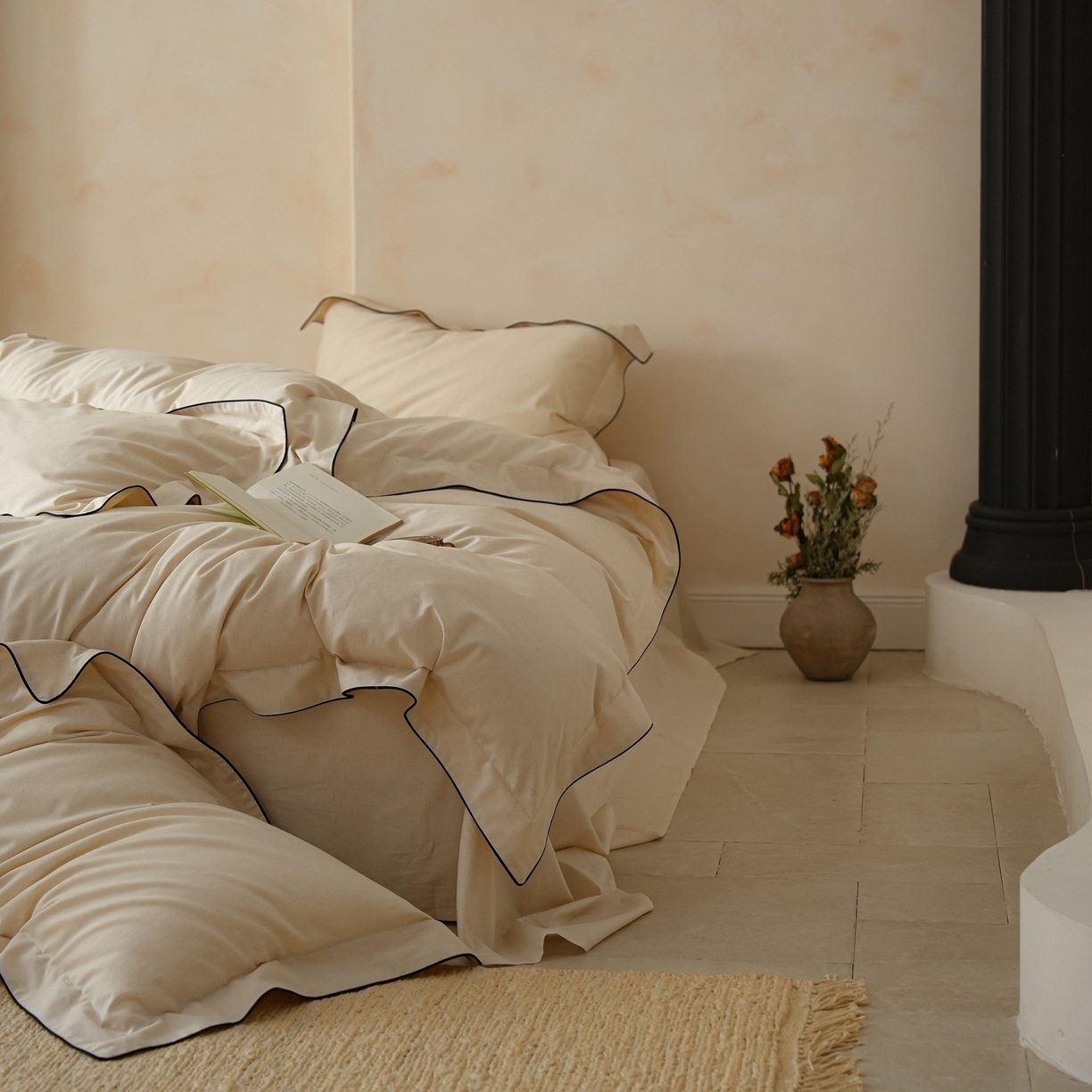 91家纺网 家纺一手货源 找家纺 简纯主义 2025新款棉麻素织雅韵系列四件套 松雾白