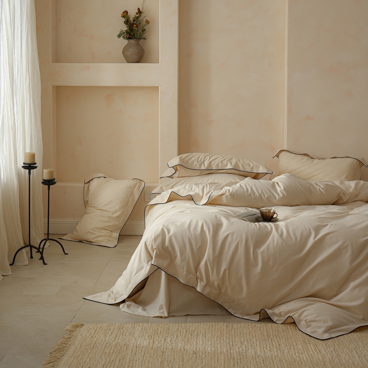 91家纺网 家纺一手货源 找家纺 简纯主义 2025新款棉麻素织雅韵系列四件套 松雾白