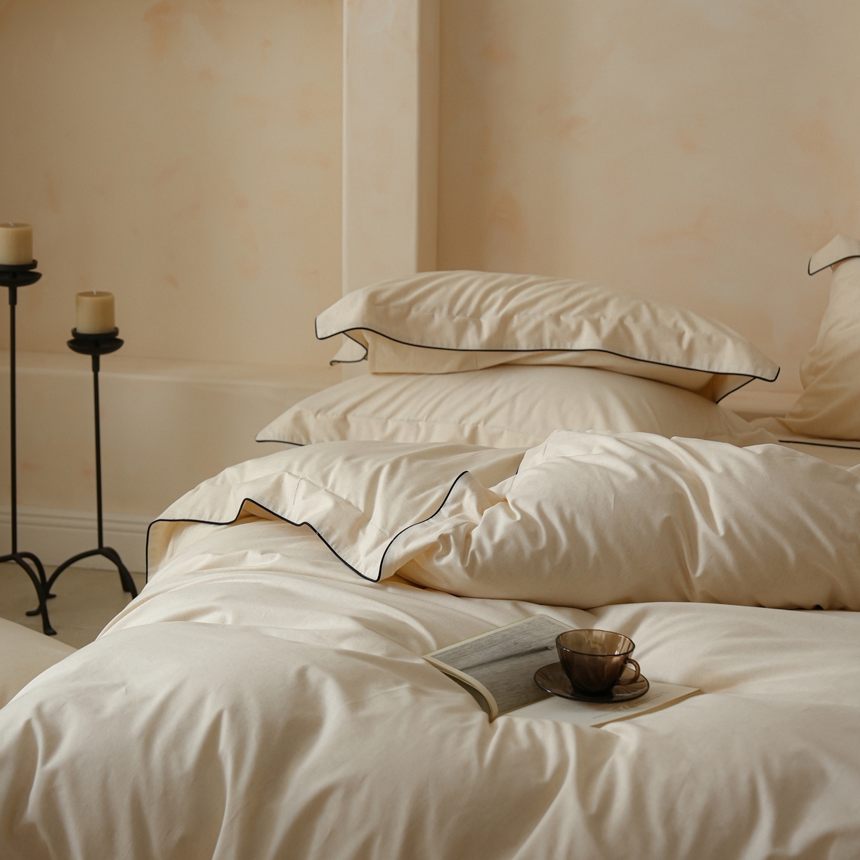 91家纺网 家纺一手货源 找家纺 简纯主义 2025新款棉麻素织雅韵系列四件套 松雾白