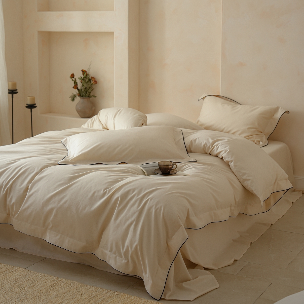 91家纺网 家纺一手货源 找家纺 简纯主义 2025新款棉麻素织雅韵系列四件套 松雾白