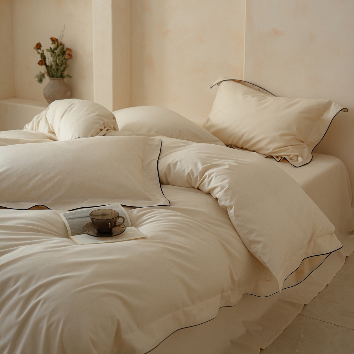 91家纺网 家纺一手货源 找家纺 简纯主义 2025新款棉麻素织雅韵系列四件套 松雾白