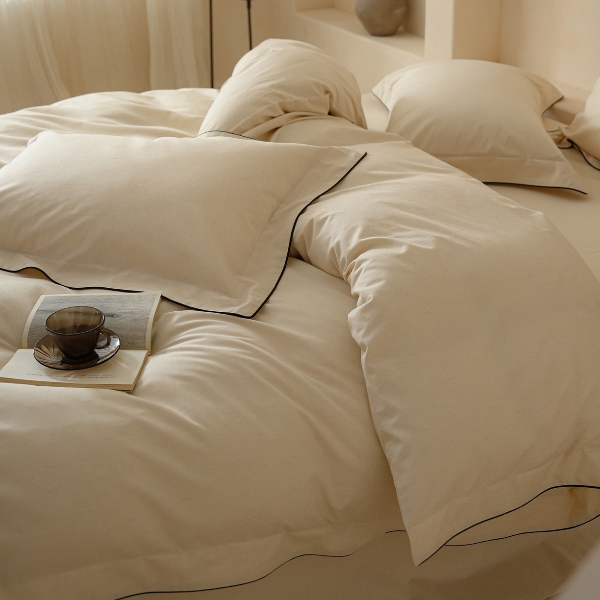 91家纺网 家纺一手货源 找家纺 简纯主义 2025新款棉麻素织雅韵系列四件套 松雾白