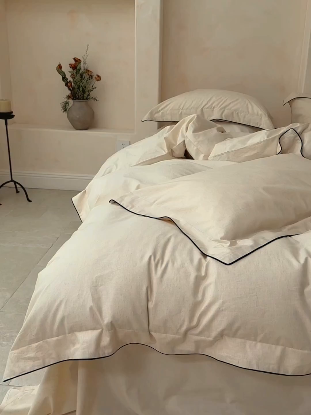 91家纺网 家纺一手货源 找家纺 简纯主义 2025新款棉麻素织雅韵系列四件套 松雾白