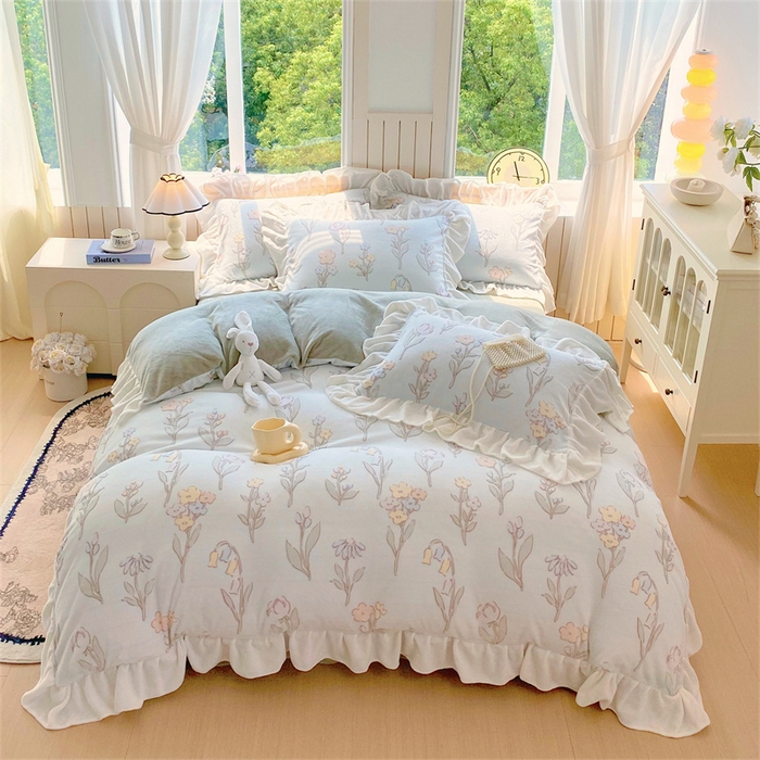 91家纺网 家纺一手货源 找家纺 （总）启程家纺 2025新款花边雕花牛奶绒四件套