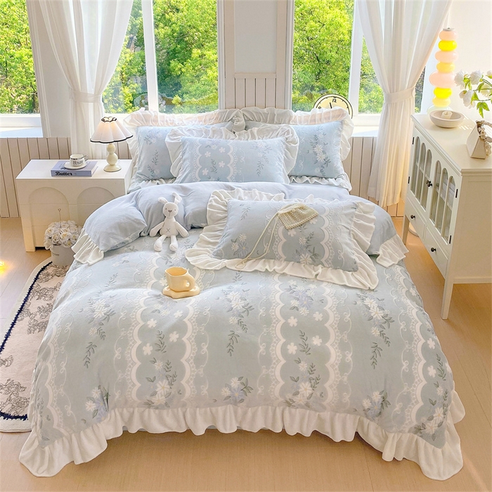 91家纺网 家纺一手货源 找家纺 （总）启程家纺 2025新款花边雕花牛奶绒四件套