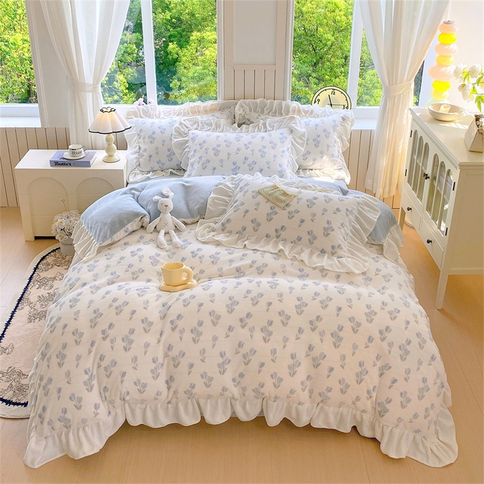 启程家纺 2025新款花边雕花牛奶绒四件套 小郁金香-花边款