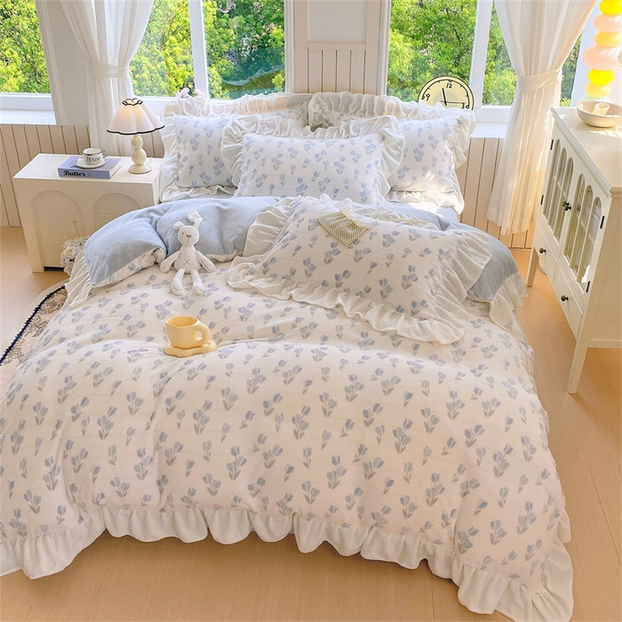 91家纺网 家纺一手货源 找家纺 启程家纺 2025新款花边雕花牛奶绒四件套 小郁金香-花边款