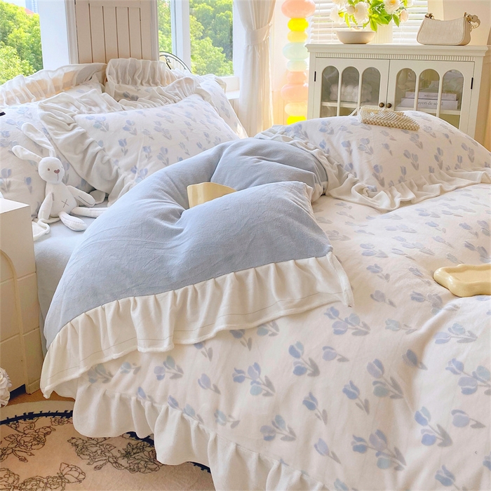 91家纺网 家纺一手货源 找家纺 启程家纺 2025新款花边雕花牛奶绒四件套 小郁金香-花边款