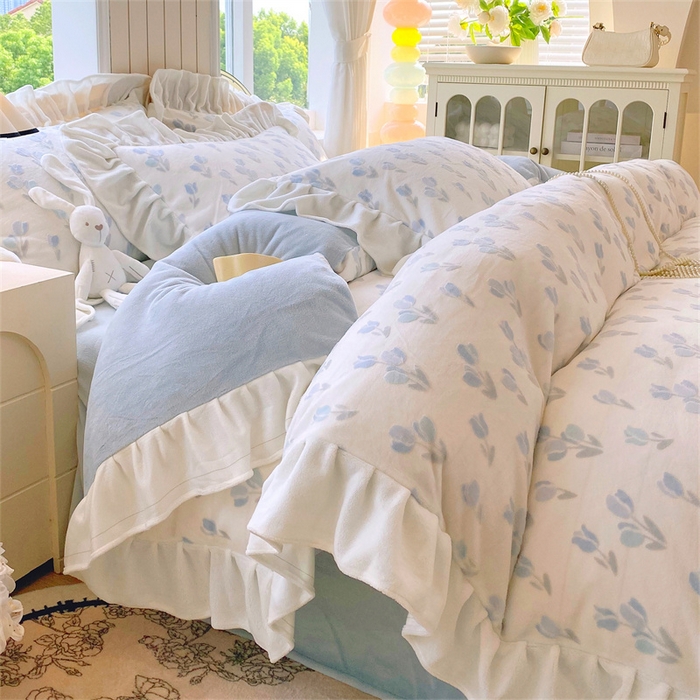 91家纺网 家纺一手货源 找家纺 启程家纺 2025新款花边雕花牛奶绒四件套 小郁金香-花边款