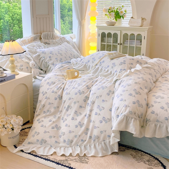 91家纺网 家纺一手货源 找家纺 启程家纺 2025新款花边雕花牛奶绒四件套 小郁金香-花边款