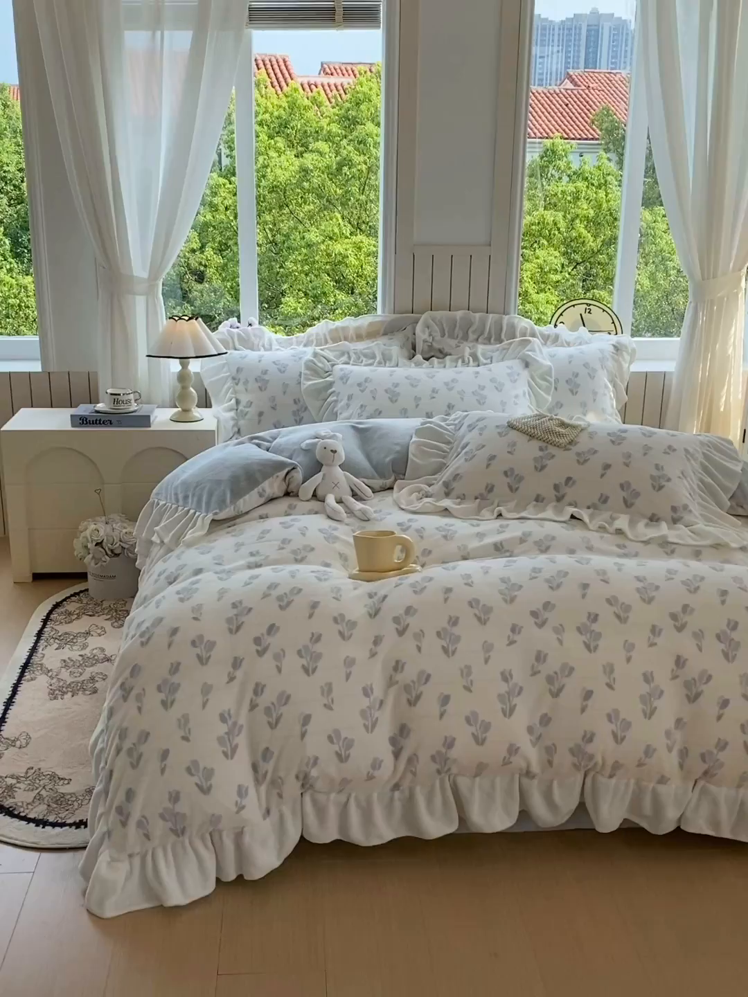 91家纺网 家纺一手货源 找家纺 启程家纺 2025新款花边雕花牛奶绒四件套 小郁金香-花边款