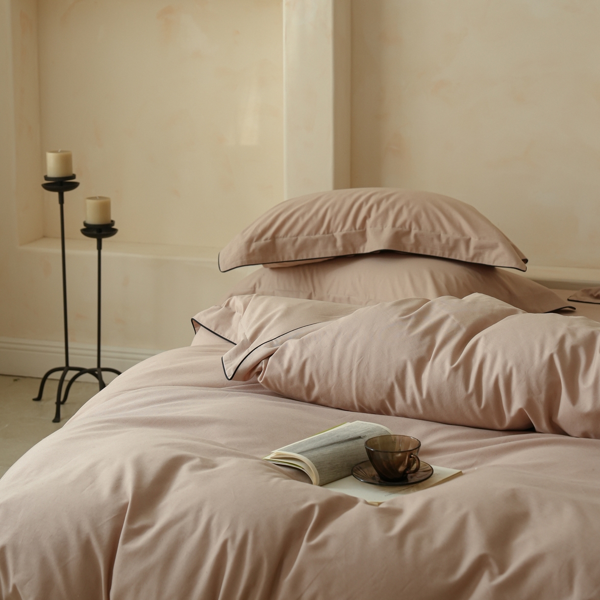 91家纺网 家纺一手货源 找家纺 简纯主义 2025新款棉麻素织雅韵系列四件套 朱砂红