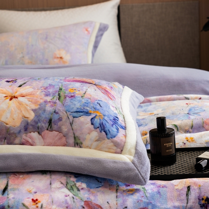 91家纺网 家纺一手货源 找家纺 瑞雪家居 2025新款全消光数码印花牛奶绒系列四件套 蝶语紫