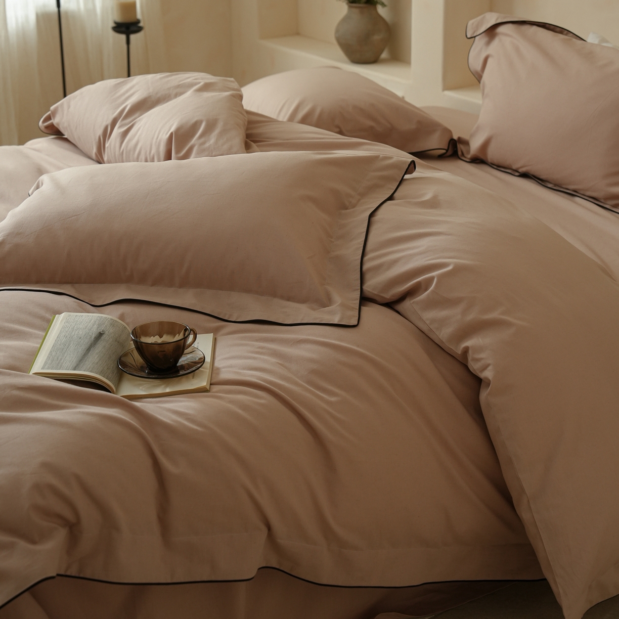 91家纺网 家纺一手货源 找家纺 简纯主义 2025新款棉麻素织雅韵系列四件套 朱砂红