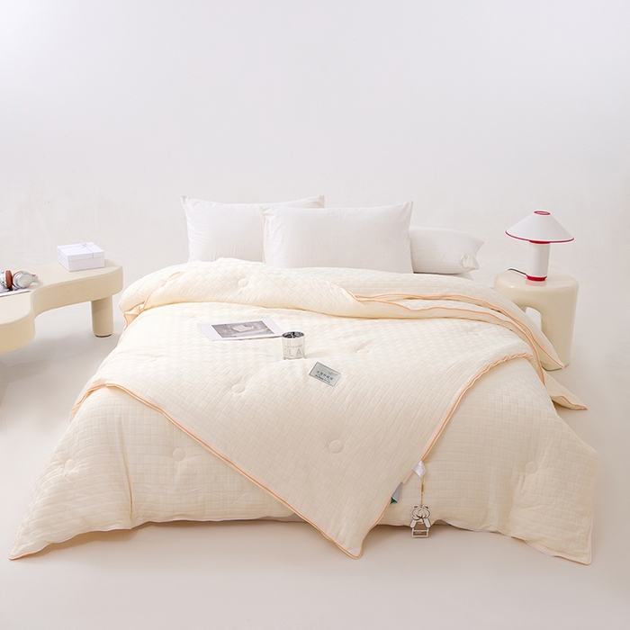 91家纺网 家纺一手货源 找家纺 VIP被业 2025新款华夫格提花大豆子母被二合一四季被被子被芯 奶昔白