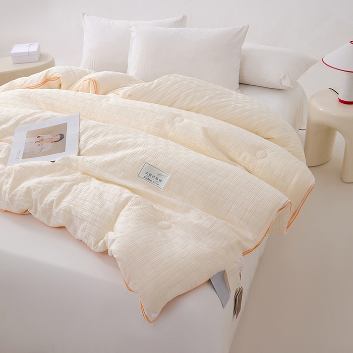 91家纺网 家纺一手货源 找家纺 VIP被业 2025新款华夫格提花大豆子母被二合一四季被被子被芯 奶昔白