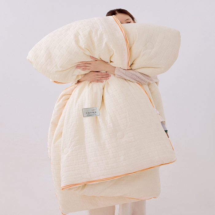 91家纺网 家纺一手货源 找家纺 VIP被业 2025新款华夫格提花大豆子母被二合一四季被被子被芯 奶昔白