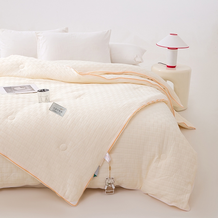 91家纺网 家纺一手货源 找家纺 VIP被业 2025新款华夫格提花大豆子母被二合一四季被被子被芯 奶昔白