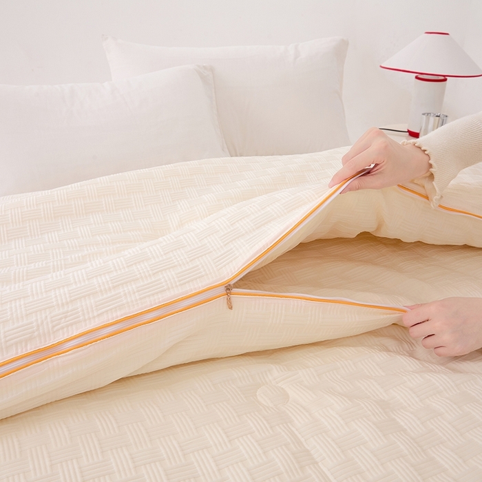 91家纺网 家纺一手货源 找家纺 VIP被业 2025新款华夫格提花大豆子母被二合一四季被被子被芯 奶昔白