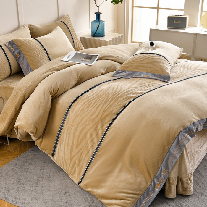 妮恒美家纺 2025新款刺绣婴儿绒工艺四件套-艾琳系列 艾琳-奶咖