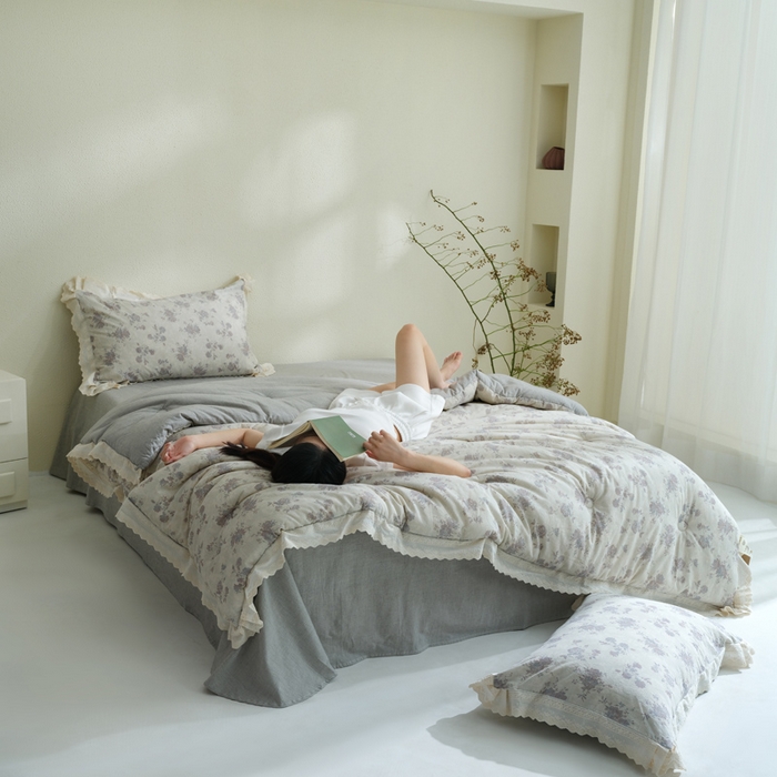 91家纺网 家纺一手货源 找家纺 （总）桂雅居 2025新款舒适麻棉麻数码印花蕾丝花边懒人被被子被芯