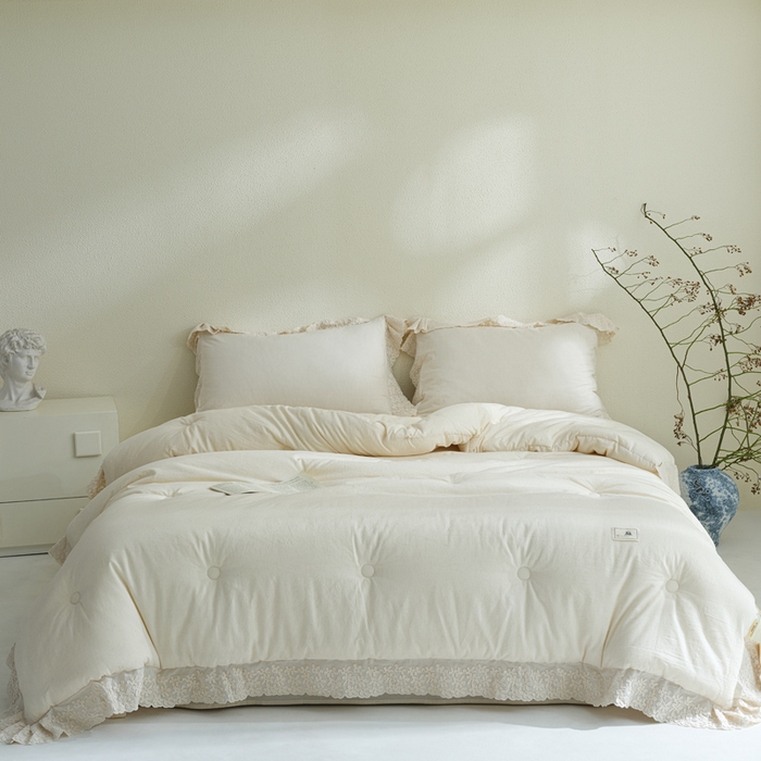 91家纺网 家纺一手货源 找家纺 （总）桂雅居 2025新款舒适麻棉麻数码印花蕾丝花边懒人被被子被芯