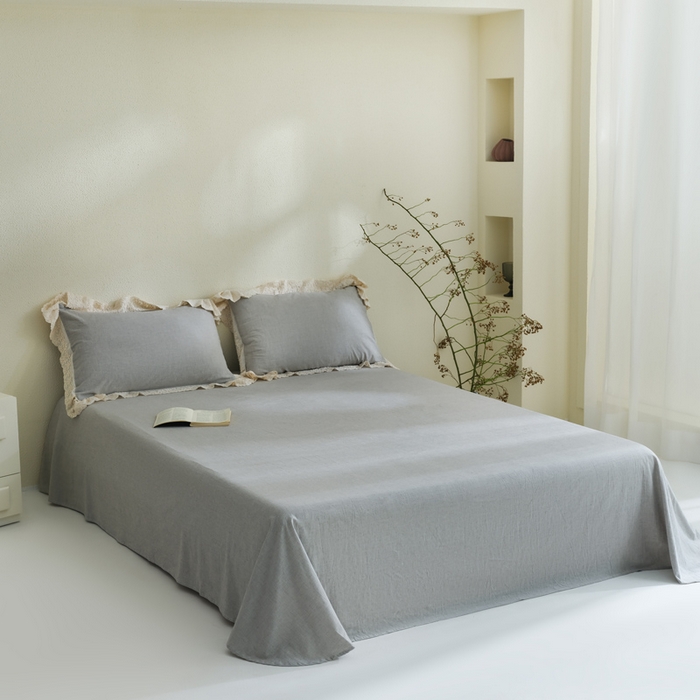 91家纺网 家纺一手货源 找家纺 桂雅居 2025新款舒适麻棉麻数码印花蕾丝花边懒人被被子被芯 烟墨灰