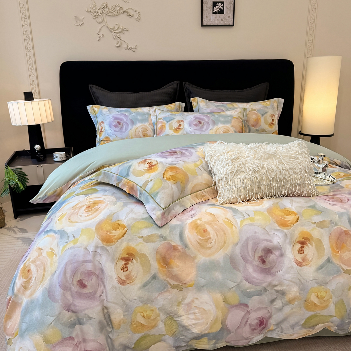 91家纺网 家纺一手货源 找家纺 星座家纺 2025秋冬新款全棉磨毛数码印花四件套 爱语玫瑰