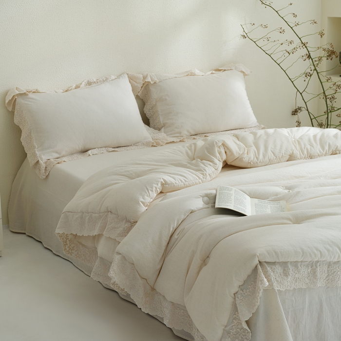 91家纺网 家纺一手货源 找家纺 桂雅居 2025新款舒适麻棉麻数码印花蕾丝花边懒人被被子被芯 麻本色