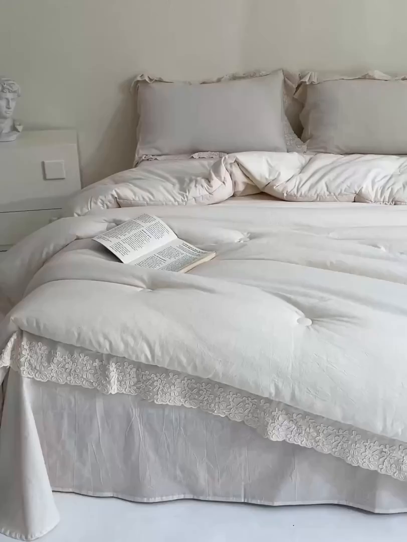 91家纺网 家纺一手货源 找家纺 桂雅居 2025新款舒适麻棉麻数码印花蕾丝花边懒人被被子被芯 麻本色