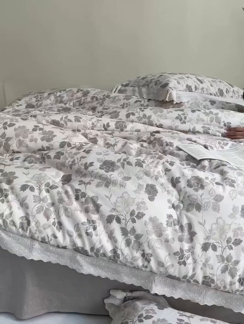 91家纺网 家纺一手货源 找家纺 桂雅居 2025新款舒适麻棉麻数码印花蕾丝花边懒人被被子被芯 素锦咖