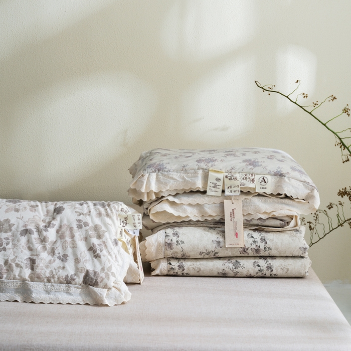 桂雅居 2025新款舒适麻棉麻数码印花蕾丝花边懒人被被子被芯 组合
