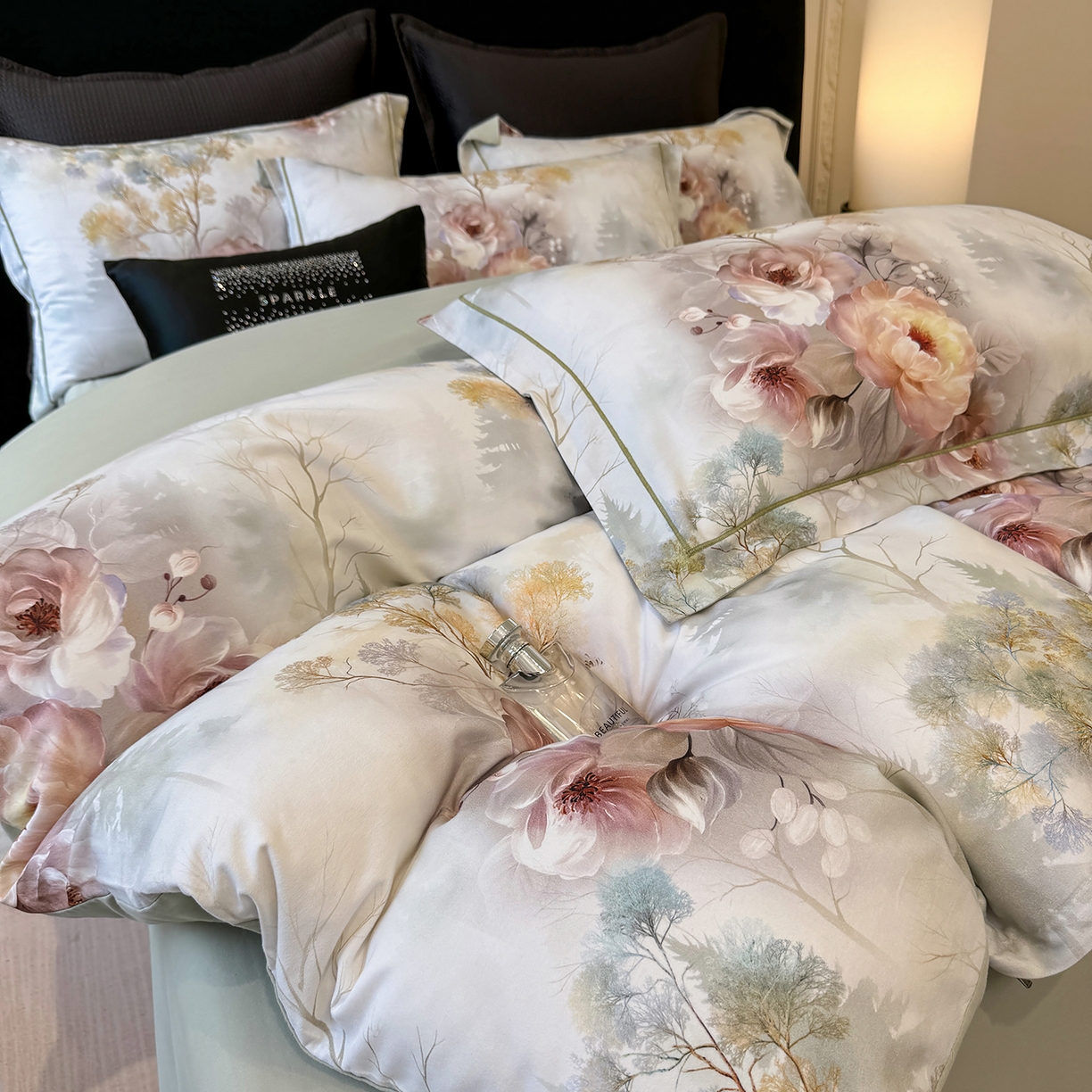 星座家纺 2025秋冬新款全棉磨毛数码印花四件套 飞花