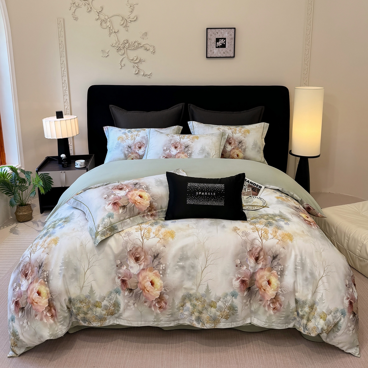 91家纺网 家纺一手货源 找家纺 星座家纺 2025秋冬新款全棉磨毛数码印花四件套 飞花