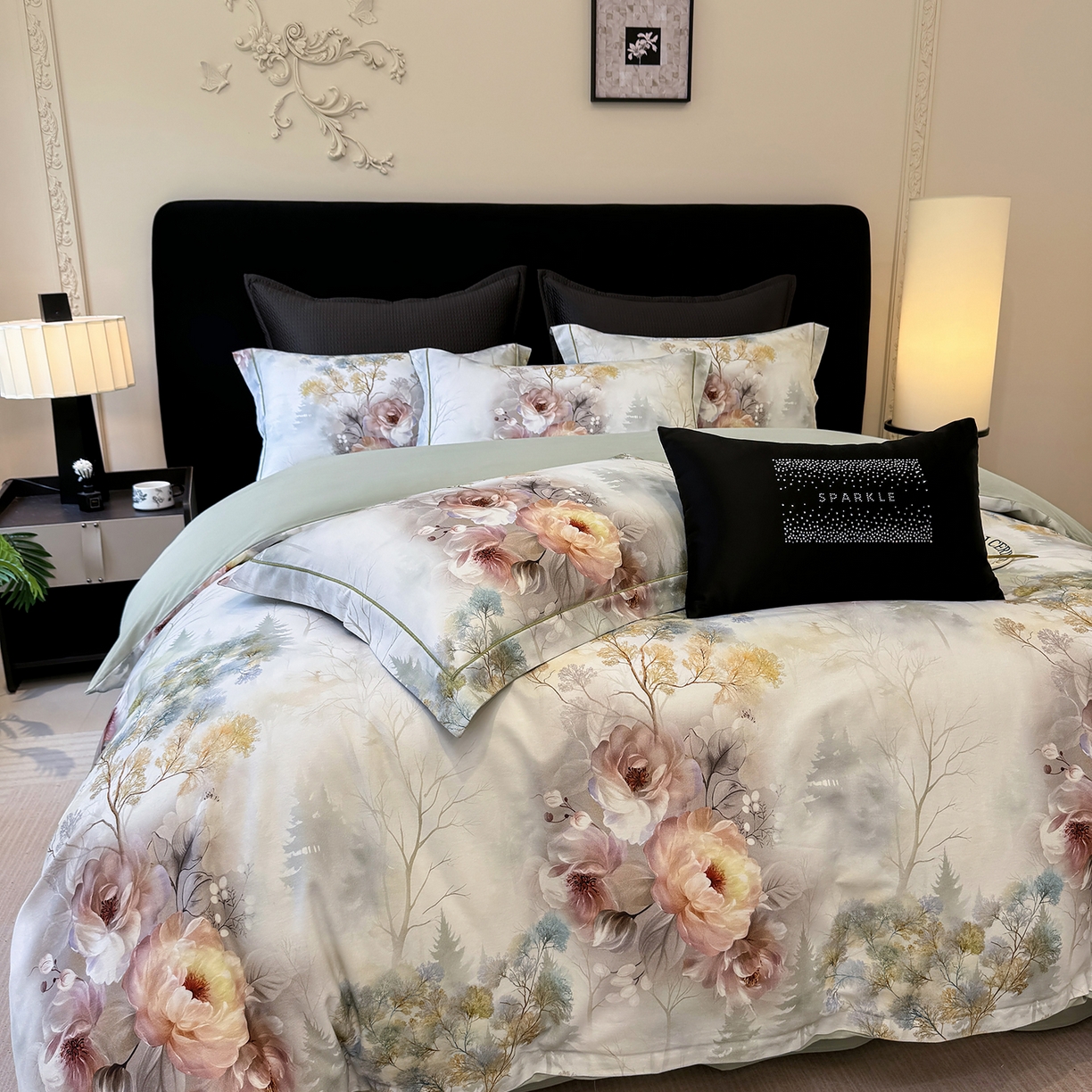 91家纺网 家纺一手货源 找家纺 星座家纺 2025秋冬新款全棉磨毛数码印花四件套 飞花