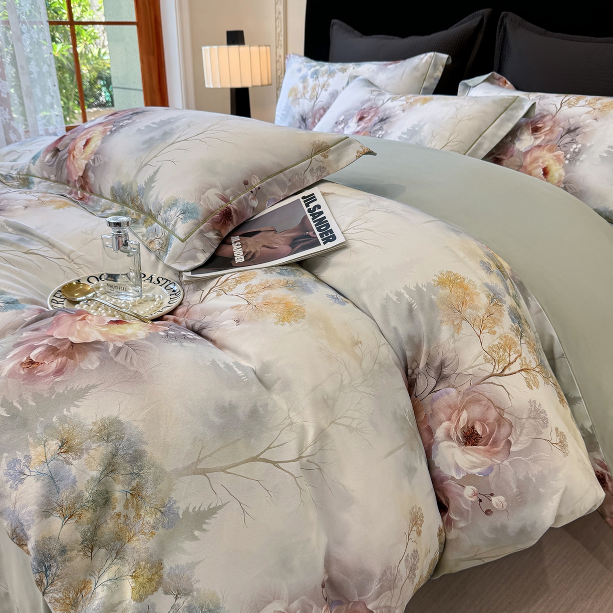 91家纺网 家纺一手货源 找家纺 星座家纺 2025秋冬新款全棉磨毛数码印花四件套 飞花