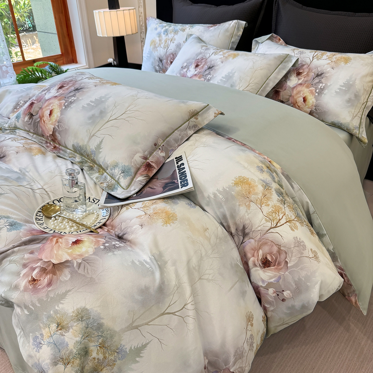 91家纺网 家纺一手货源 找家纺 星座家纺 2025秋冬新款全棉磨毛数码印花四件套 飞花