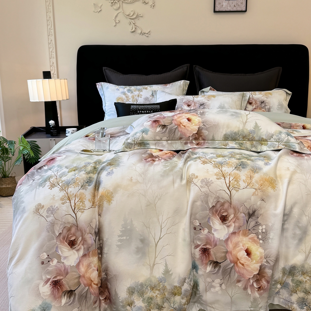 91家纺网 家纺一手货源 找家纺 星座家纺 2025秋冬新款全棉磨毛数码印花四件套 飞花