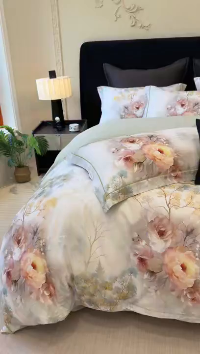 91家纺网 家纺一手货源 找家纺 星座家纺 2025秋冬新款全棉磨毛数码印花四件套 飞花