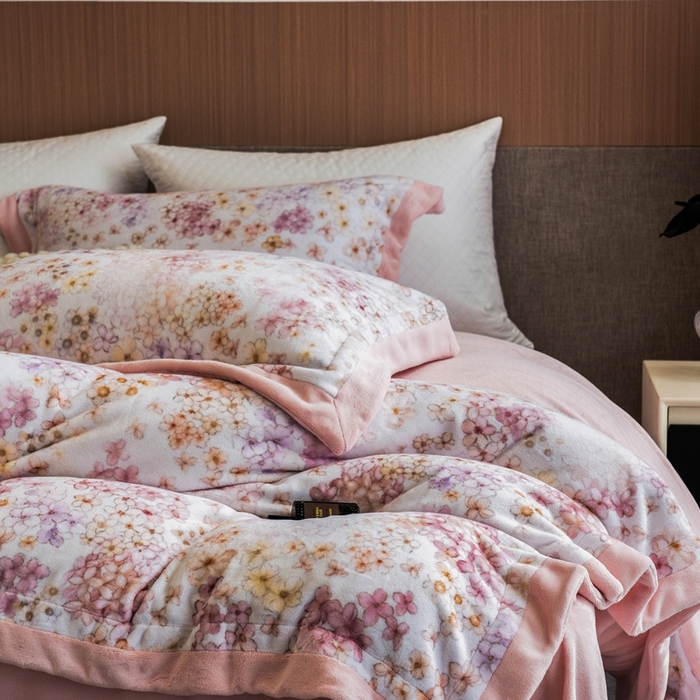 91家纺网 家纺一手货源 找家纺 瑞雪家居 2025新款全消光数码印花牛奶绒系列四件套 花香