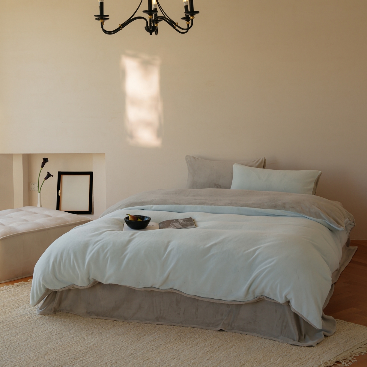 91家纺网 家纺一手货源 找家纺 简纯主义 2025新款撞色牛奶绒那不勒斯系列四件套 柯南灰