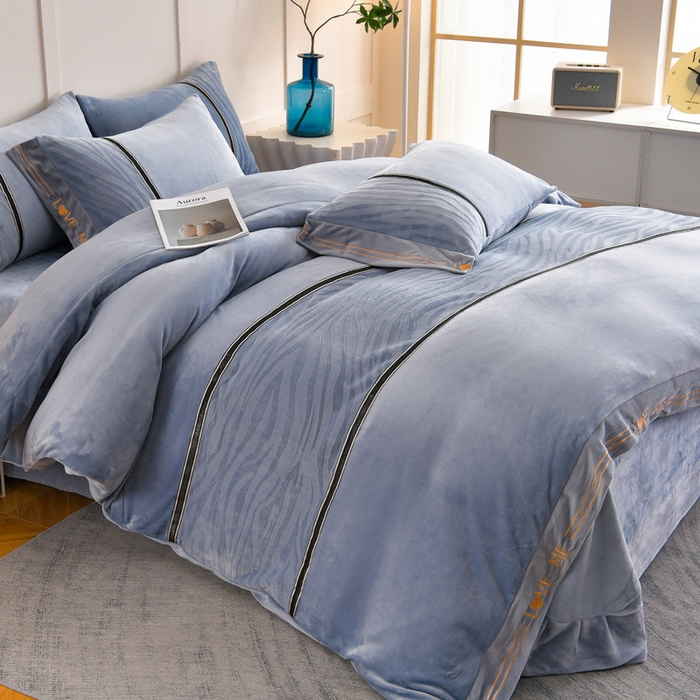 妮恒美家纺 2025新款刺绣婴儿绒工艺四件套-艾琳系列 艾琳-石英灰