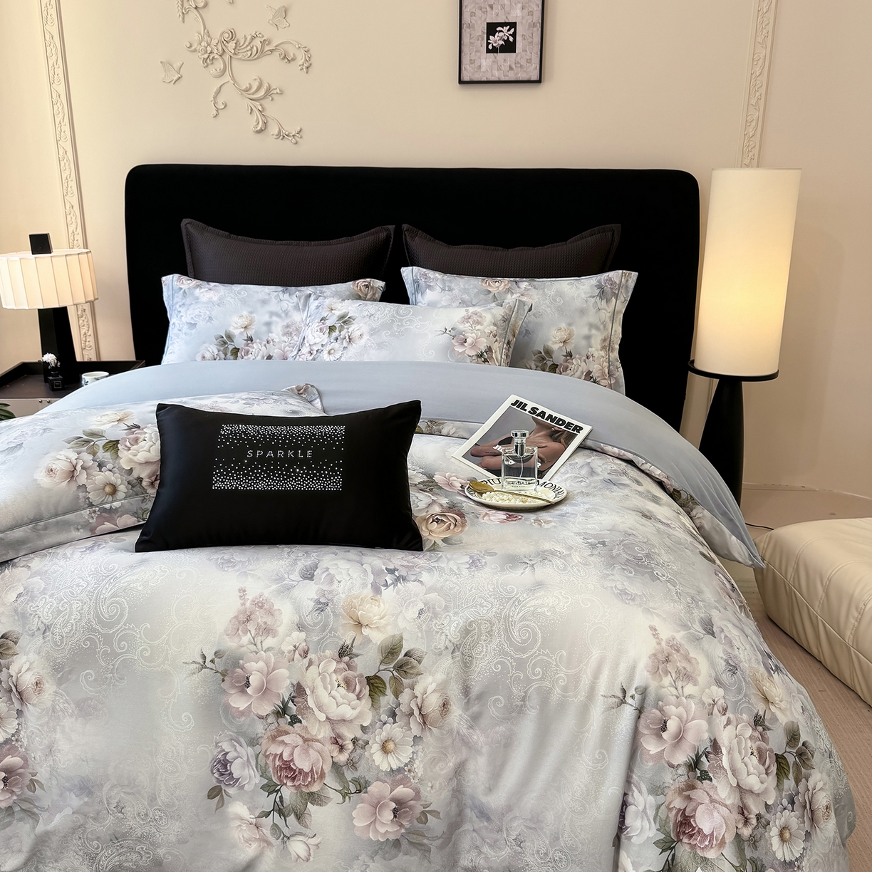 91家纺网 家纺一手货源 找家纺 星座家纺 2025秋冬新款全棉磨毛数码印花四件套 镜中花