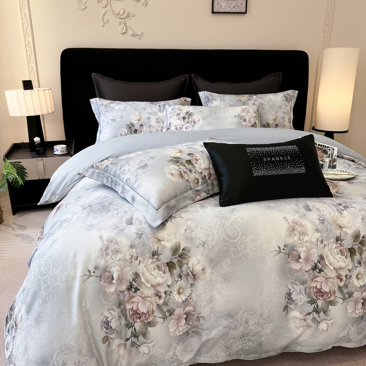 91家纺网 家纺一手货源 找家纺 星座家纺 2025秋冬新款全棉磨毛数码印花四件套 镜中花