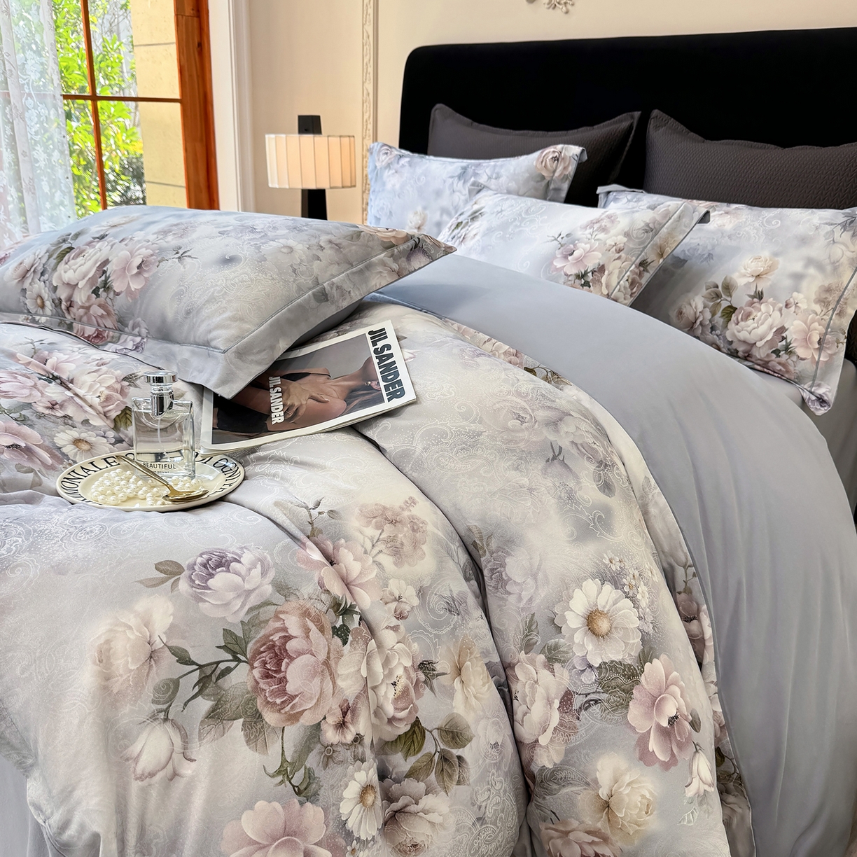 91家纺网 家纺一手货源 找家纺 星座家纺 2025秋冬新款全棉磨毛数码印花四件套 镜中花